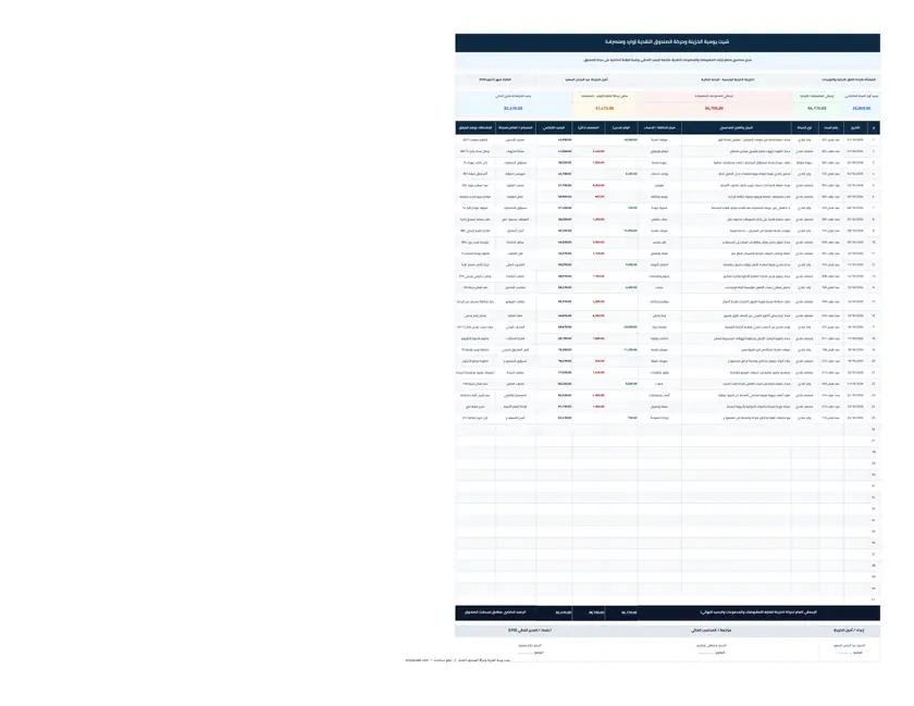 معاينة شيت يومية الخزينة وحركة الصندوق النقدية وارد ومنصرف Excel
